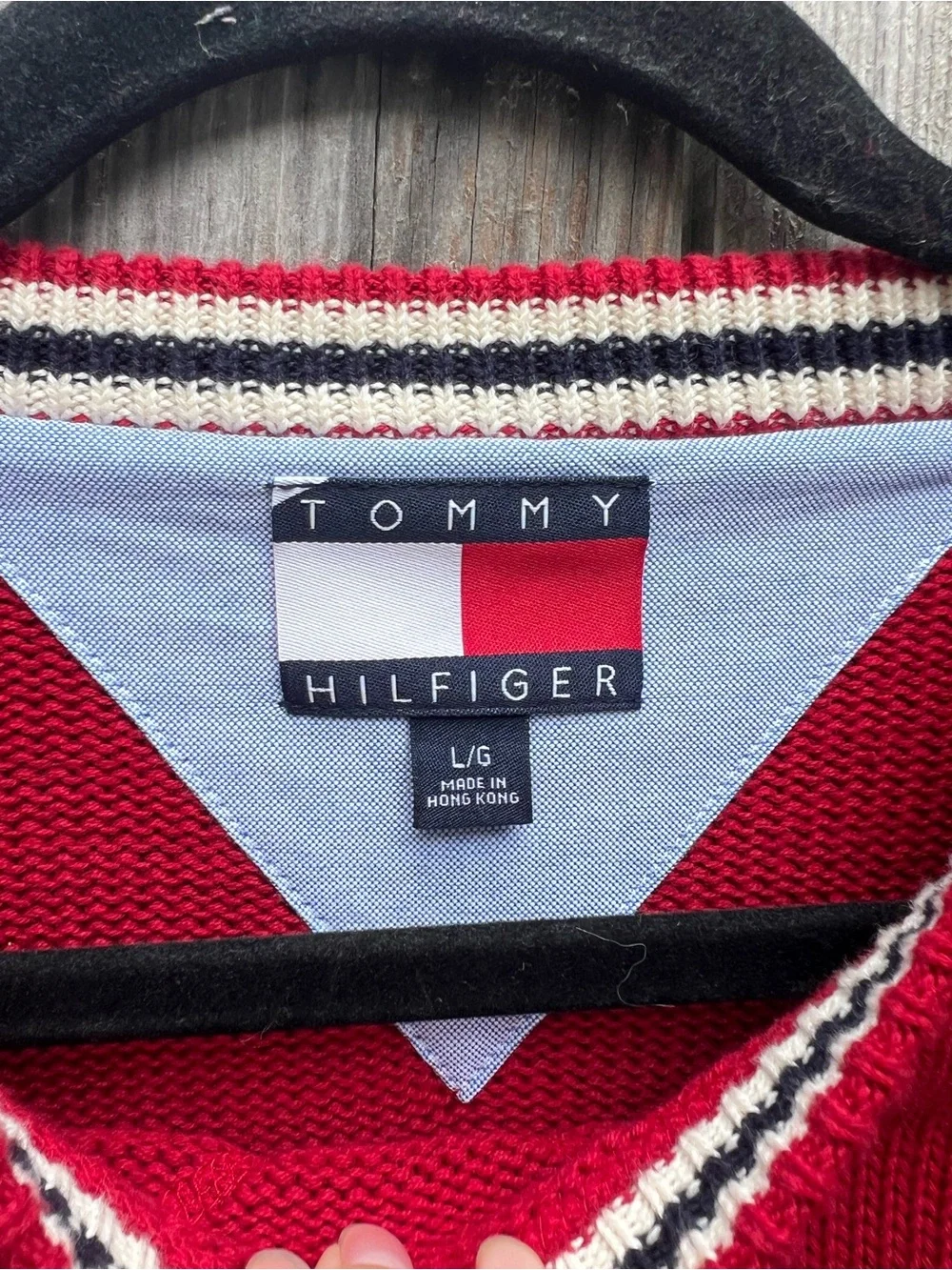 TOMMY HILFIGER Red Cotton Knit Crewneck Classic Sweater Mens Large